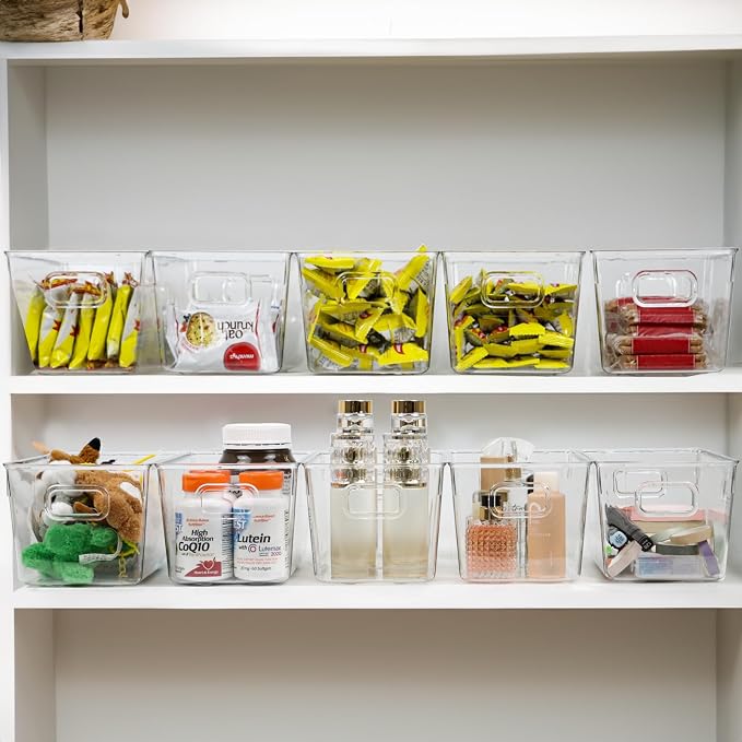ZEXALOR 10 PACK Clear Storage Bins Clear Storage Containers for Kitchen Pantry Organization, Organizing Bins with Built in Handles, Cabinet Organizers