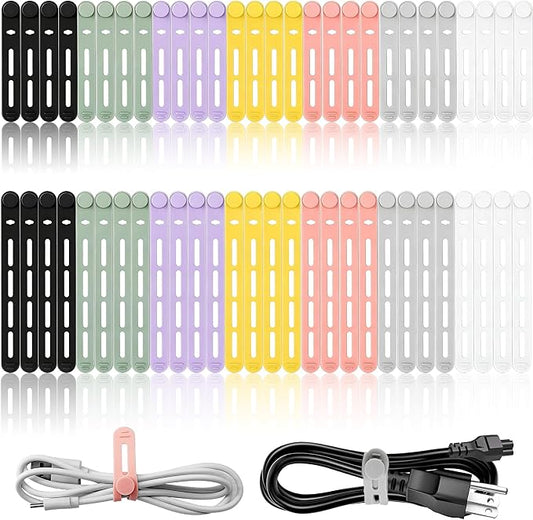 56Pcs Silicone Cable Ties Reusable, Multipurpose Cable Management Organizer, Adjustable Fastening Cable Straps with Locking Buckles, High Elasticity Cord Organizer, Travel Essentials