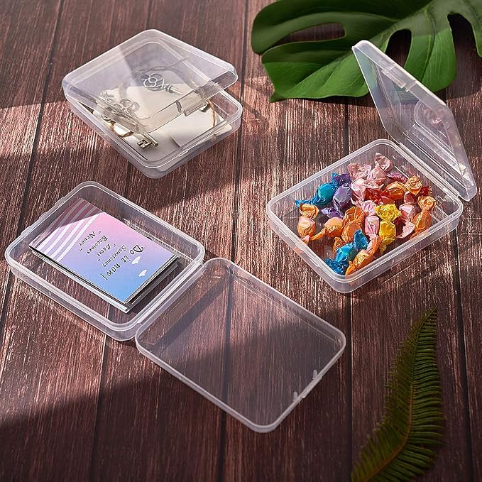 BENECREAT 10 Packs 3.7x4.7x1.1" Clear Rectangle Plastic Storage Box Bead Storage Containers with Lids for Cards, Clips and Other Craft Accessories