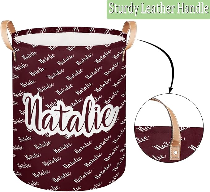 Personalized Laundry Basket, Custom Gift Laundry Hamper, Collapsible Nursery Waterproof Laundry Baskets, Dirty Clothes Toy Hamper with Handles Name Dark Red