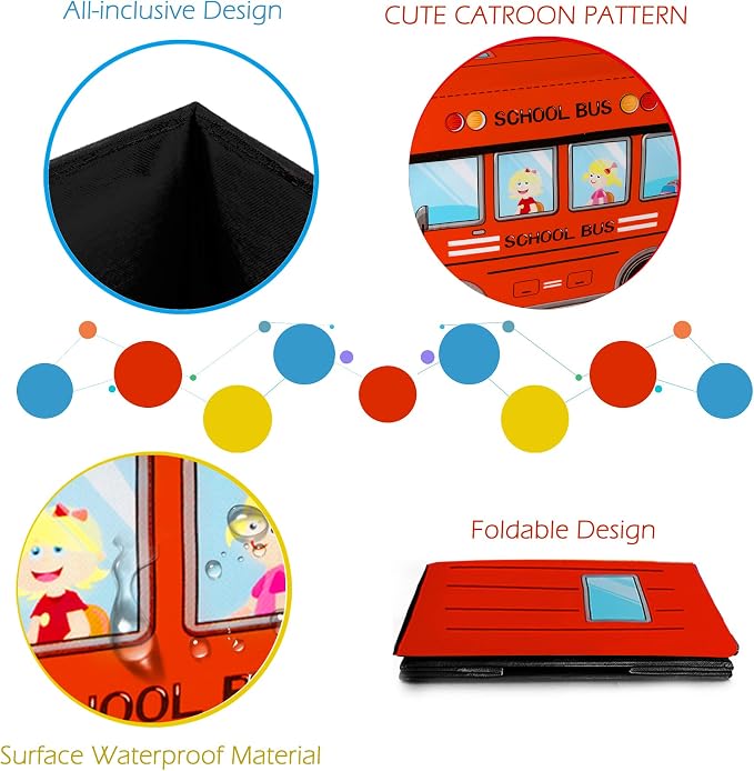 Kids Toy Chest,Collapsible Storage Cubes Organizer with Handles, Kids Toy Bin with Lids, School Bus Pattern Toy Storage Organizer for Playroom, Closet, Living Room, Kids Birthday Gifts,3 Packs
