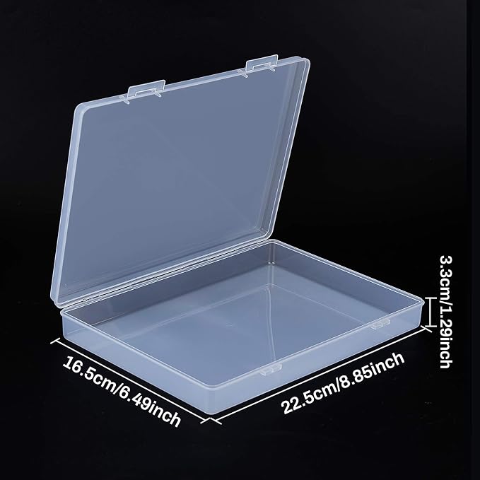 BENECREAT 4 Pack 8.8x6.5x1.2 Large Rectangle Clear Plastic Storage Containers Large Box Case with Double Buckles for Cards, Pens, Beads and Jewelry Findings