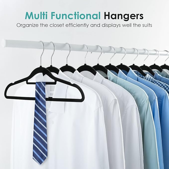 DUDUCOFU Velvet Hangers Non Slip Felt Hangers, 50 Pack Black Velvet Clothes Hangers Space Saving Slim with 360 Degree Swivel Hook for Suits Coats, Jackets, Pants, and Dress Clothes