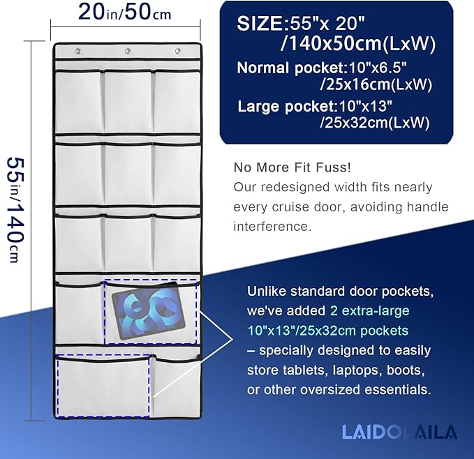 Magnetic Cruise Door Organizer – 13-Pocket Hanging Storage with 2 Large Shoe Pockets, No Hook Needed, Includes 3 Bonus Hooks, 2025 2026 Cruise Ship Essentials for Cabin, Bathroom, or Closet Use