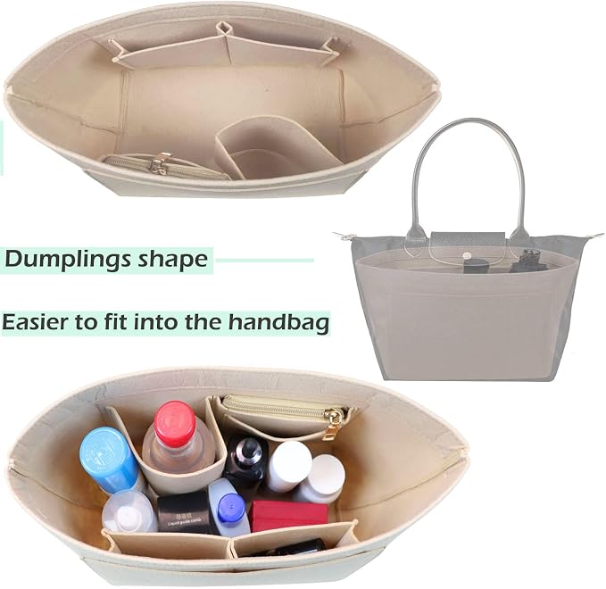 Lckaey Purse Organizer Insert for longchamp(Small) shor thandle Handbags Organizer 1012Beige-S