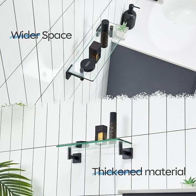 KOKOSIRI Wall Shelves Bathroom Hardware Glass Floating Shelf 16-Inch for Bedroom, Living Room, Kitchen, Hanging Rack Oil Rubbed Bronze B1105ORB-L16