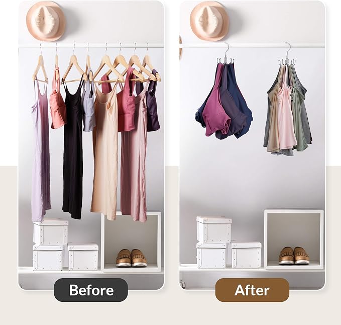 ZEDODIER Tank Top Hanger, Rotatable Bra Organzier for Closet, Max 24 Storage Capacity Sport Bras Holder, Metal Space Saving Closet Organizers and Storage, Silver