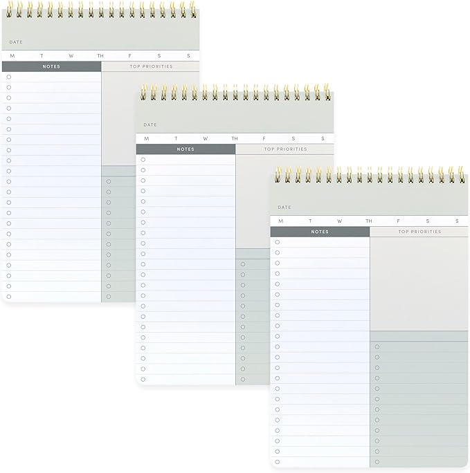 PAPERAGE To Do List Notepad, Daily To Do List Notebook, 60 Double-sided Tear-off Sheets, 3 Pack, 6.5" x 9.5", Undated Daily Planner Checklist for Office, School or Home (Sage/Tan)
