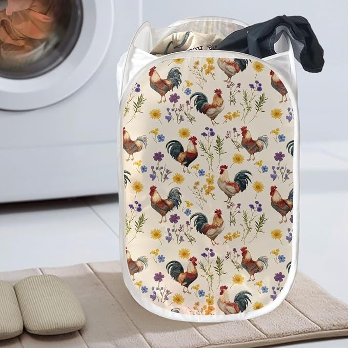 AFPANQZ Laundry Hamper Portable Collapsible for Storage and Easy to Open Folding Pop-Up Clothes Hampers Rooster Floral Nursery Baskets for College Dorm Hotel Home or Travel Colored 61L