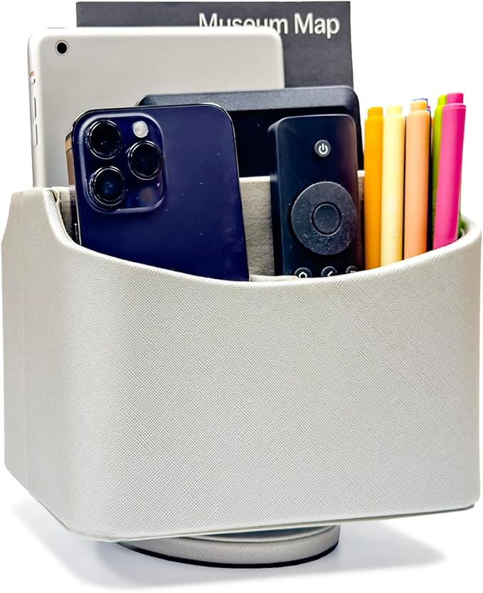 UnionBasic Rotating Desk Organizer, 360 Degree Desk Spinning Caddy, Desktop TV Guide/Mail/Media/Remote Controller Holder Organizer, Silver