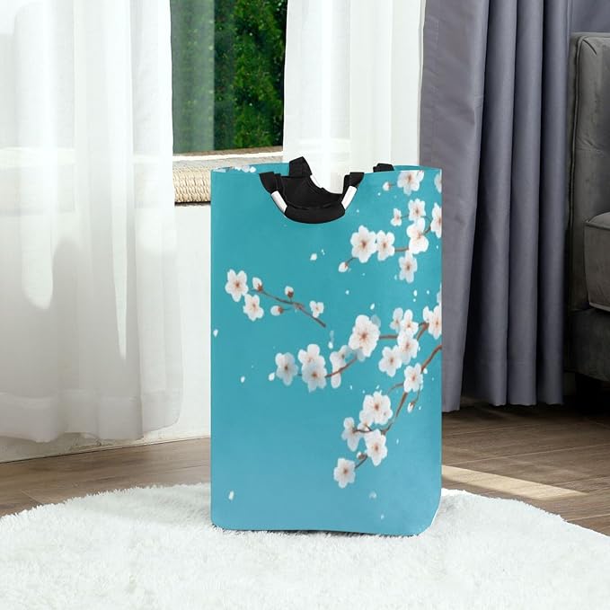 Dreamy Cherry Blossom Petals Large Laundry Hamper Basket, Collapsible Laundry Bag Storage Bins Baskets with Handles for Laundry, Bedroom, Home Decor