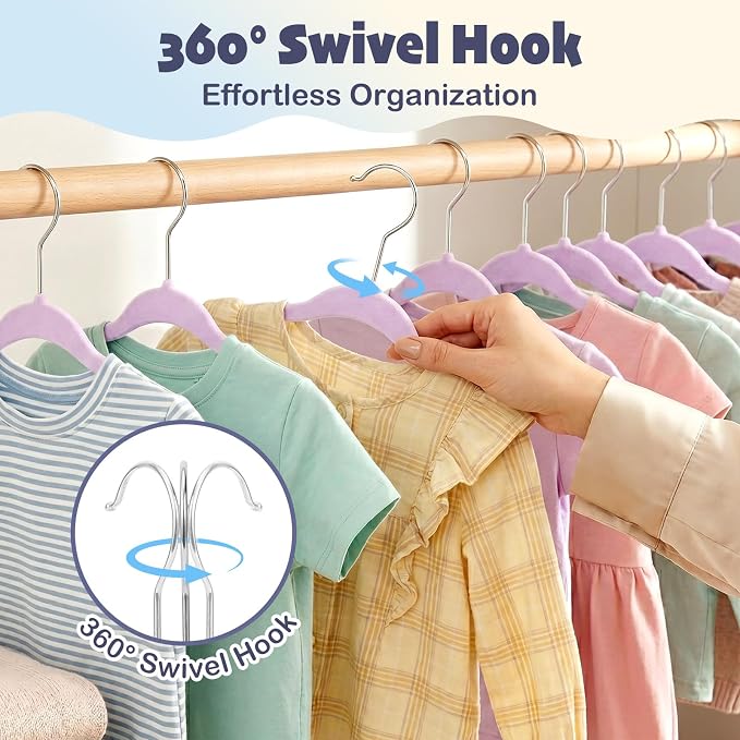 HOUSE DAY 11 Inch Velvet Baby Hangers 50 Pack Lt-Purple, Premium Kids Hangers for Children, Infant & Toddler Clothes, Durable Non Slip Small Baby Felt Hanger for Closet, Ideal for Everyday Use