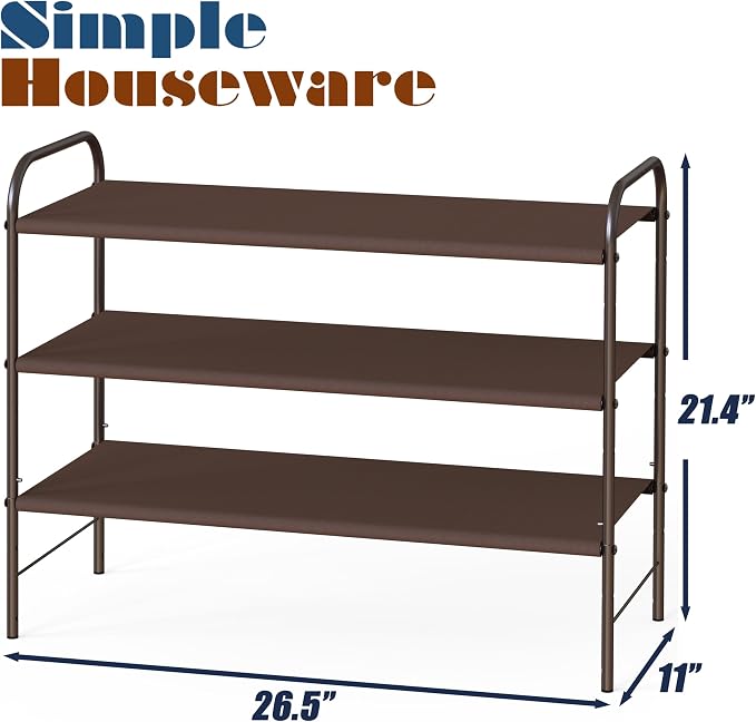 Simple Houseware 3-Tier Shoe Rack Storage Organizer, Bronze – Space-Saving Shoe Shelf, Holds 9–16 Pairs, Sturdy Metal Frame, Easy Assembly – Closet, Entryway, Bedroom Shoe Storage Solution