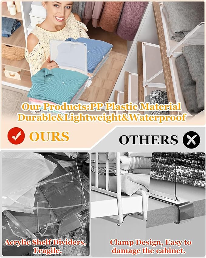 Shelf Dividers for Closet Organization, Portable Closet Shelf Divider, Closet Dividers for Shelves, Shelf Separators, Easy Access and Storage, Fits Wire Shelves and Wooden Boards 3pack