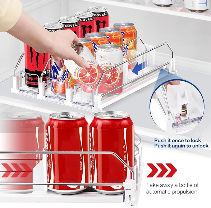 Drink Organizer for Fridge, Automatic Pusher Drink Dispenser for Refrigerator, Adjustable Width Soda Can Organizer for Beer Beverage Bottle Holds up to 15 Cans 3Row (Depth15.3 x Wide9.9)