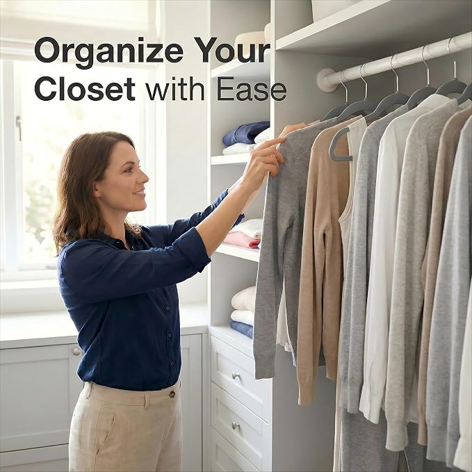 HOUSE DAY Grey Plastic Hangers 20 Pack - Ultra-Thin Heavy Duty Non-Velvet | Hangers with 360° Swivel Hook & Non Slip Notches - Slim Space Saving Clothes Hangers Ideal for Dresses Coats Shirts Jackets