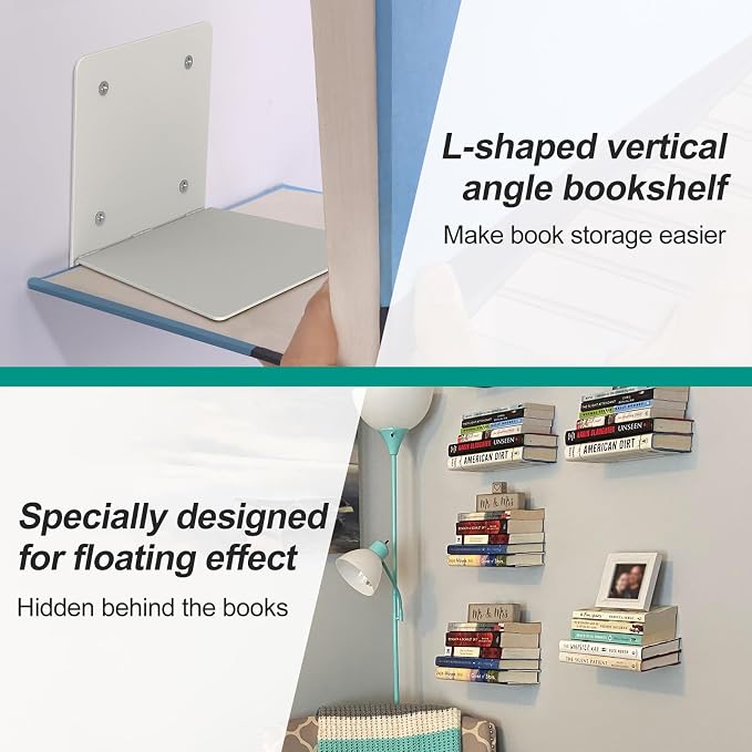 Eapele Invisible Floating Bookshelf, Heavy-Duty Hanging Bookshelves, Steel Constructed Wall Mounted Hidden Bookshelf with Mounting Hardware, 3PCS Grey