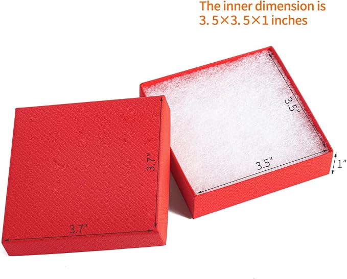 Magicool 20 Pack 3.5x3.5x1 Inch Red Cardboard Jewelry Boxes, Gift Boxes with Lids and Cotton, Perfect for DIY, Wedding, Engagement, Mother's Day, Birthday