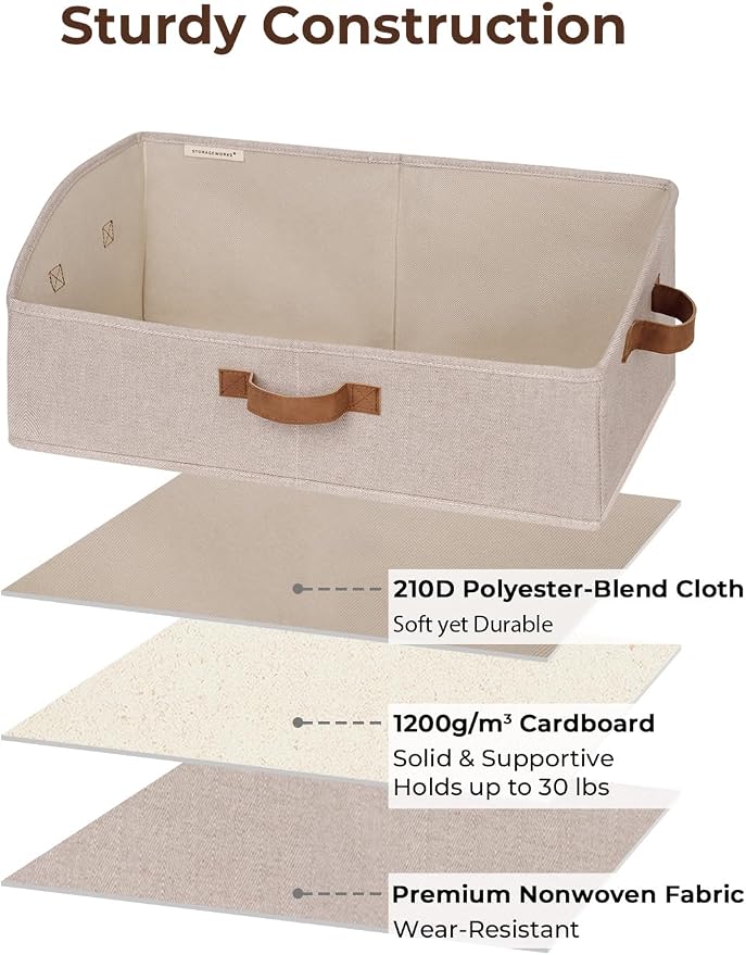 StorageWorks Trapezoid Storage Bins, Closet Shelf Organizer, Closet Organizer Bins, Storage Baskets for Shelves, Clothes, Toys, Towels, Large, Brown and Beige, 3-Pack