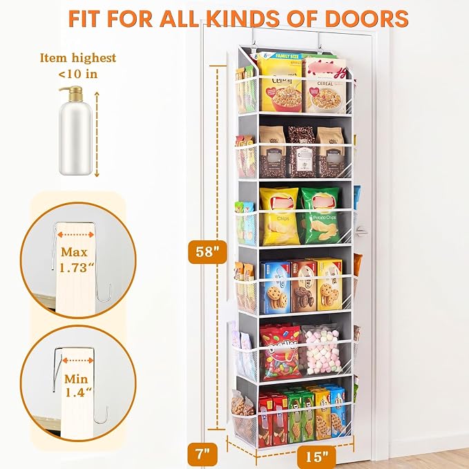 Ofiray-home Over Door Organizer with 6 Large Pockets | 6 Transparent Front Pockets & 12 Mesh Side Pockets, 80 lbs Weight Capacity Hanging Storage for Toys, Shoes, Diapers, Pantry