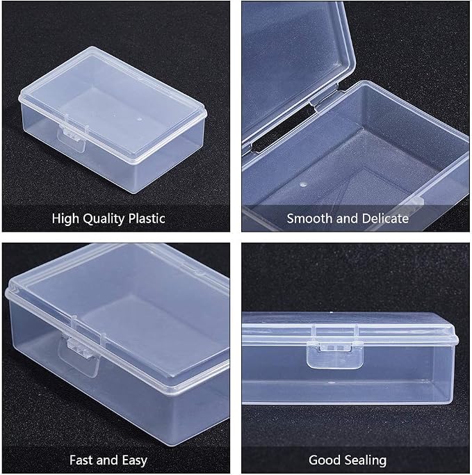 BENECREAT 12 Packs 3.8x2.7x1.3 Inches Clear Plastic Box Containers with Buckle Lids for Beads, Coins, Safety Pins and Other Craft Jewelry Watch Findings