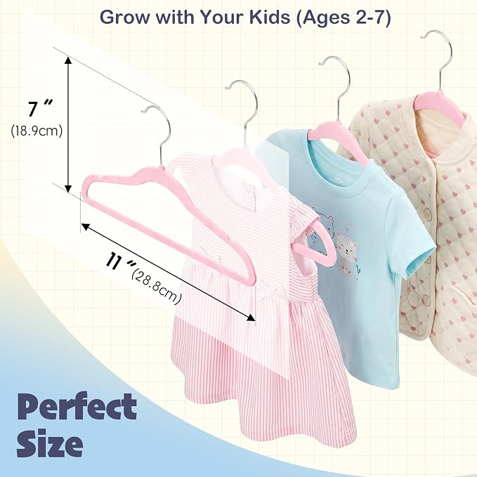 HOUSE DAY 11 Inch Velvet Baby Hangers 50 Pack Lt-Pink, Premium Kids Hangers for Children, Infant & Toddler Clothes, Durable Non Slip Small Baby Felt Hanger for Closet, Ideal for Everyday Use
