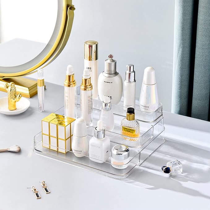 2pcs Acrylic Rack, No Assembly Clear 3 Tier Condiment Bottle Shelf Vanity Organizer for Cabinet Kitchen Bathroom