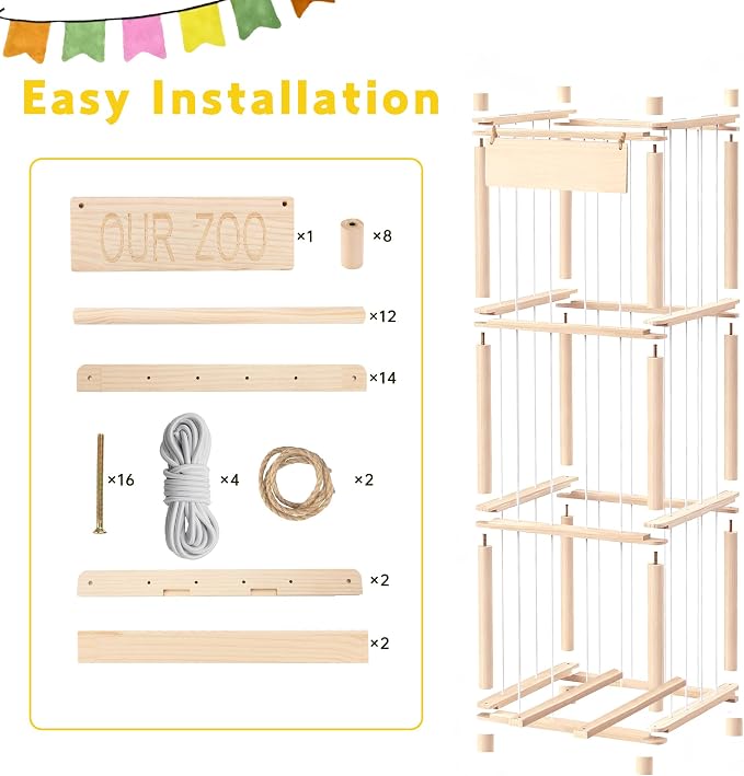 Stuffed Animal Storage & Organizer – Wooden Zoo Cage Display Shelf for Large Plush Toy Storage, Kids Room & Bedroom Decor