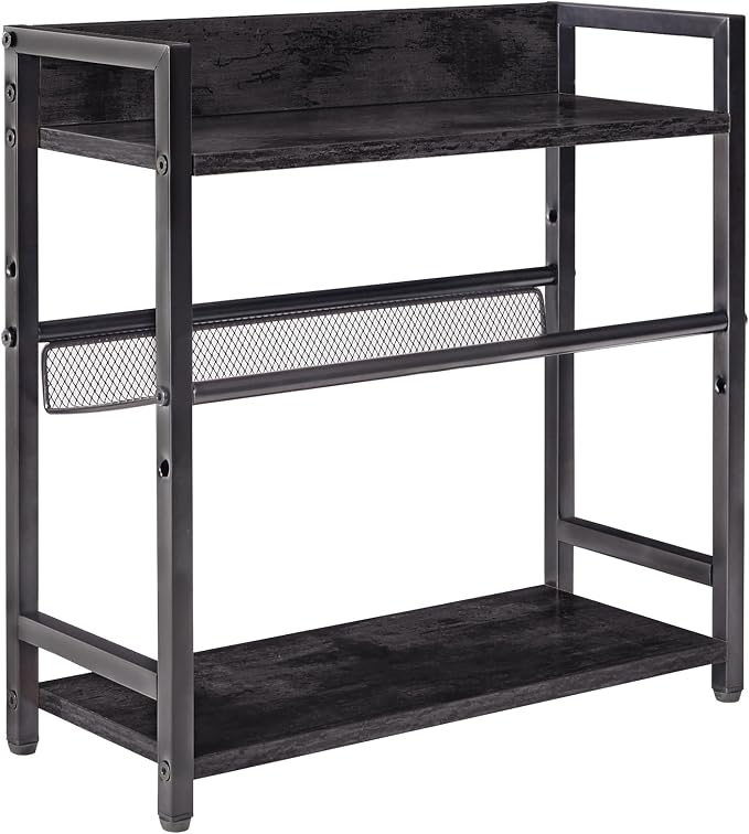 IBUYKE 3-Tier Spice Rack Industrial Counter Shelf Desktop Storage Organizer Standing Seasoning Rack for Countertop Kitchen Office Living Room Desktop Black UTLJ021B