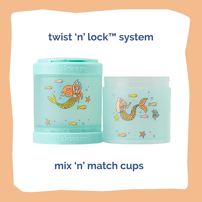 Whiskware Stackable Snack Containers for Kids and Toddlers, 3 Stackable Snack Cups for School or Travel, Mermaid (Pack of 1)