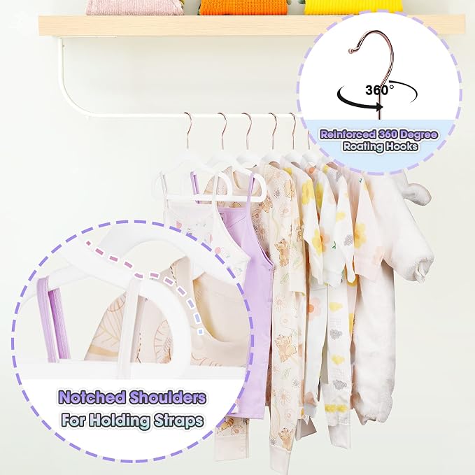 Velvet Kids Hangers,14 Inch 50 Pack White Velvet Baby Hangers | Durable,Space Saving,Non-slip,For Baby/Infant/Toddler