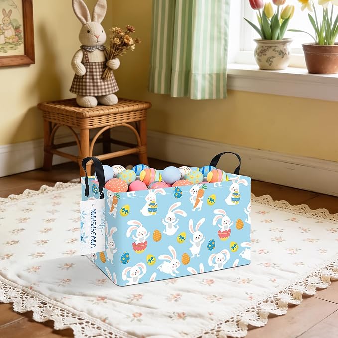 Rectangular Collapsible Rabbit Storage Basket Nursery Toy Organizer | Storage Bin Foldable Canvas with Handles for Organizing Home Kitchen Children Toys Office Closet Shelf Baskets