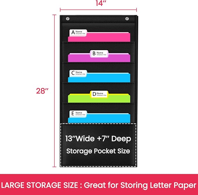Heavy Duty Storage Pocket Chart for Classroom and Office,Clear Storage Pocket Chart for Files Folder (5 POCKETS)