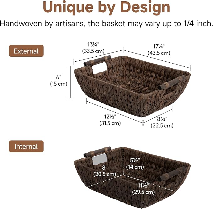 Storageworks Wicker Baskets for Shelves, Large Organizer Basket for Shelves, Wicker Baskets for Storage, Decorative Storage Basket, Vintage Home Decor, Water Hyacinth