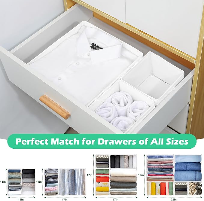 Drawer Clothing Organizer 16-Pack, White 3 Sizes Underwear Drawer Dividers, Fabric Folding Wardrobe Organizer, Can Store Baby Clothes, Bras, Underwear, Panties, Belts, Socks, Ties