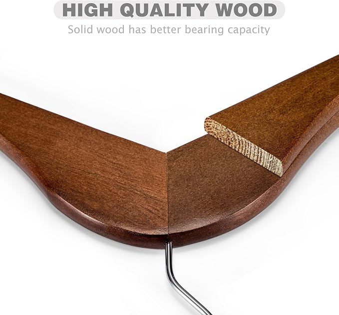 HOUSE DAY Wooden Hangers 20 Pack, Heavy Duty Wood Coat Hangers for Closet, Smooth Finish Wooden Suit Hanger with Non Slip Pants Bar, Sturdy Walnut Wood Clothes Hanger for Shirts