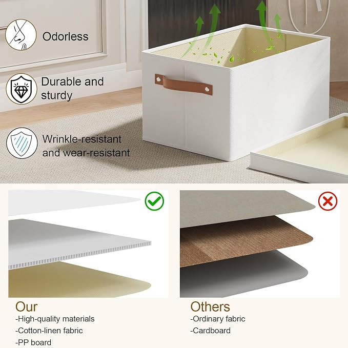 White Foldable Storage Bin,10.2×7.8×6.7 In,Shelf Basket,1-Pack | Storage Basket with Lids, Fabric Clothes Box with Handles,Sturdy Clothing Cube,Closet Organizers for Wardrobe Bedroom Laundry
