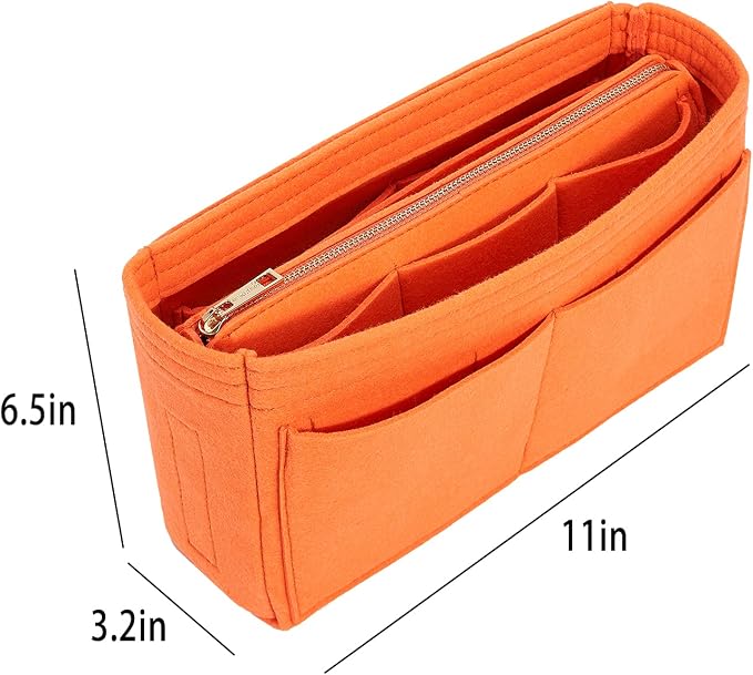 Vercord Felt Organizer Insert For Purse Handbag Tote Bag In Bag Inside Shaper Divider Neo Orange Slender Medium