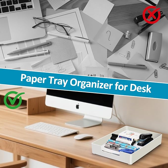 Paper Tray, 1-Pack Letter Tray, Desk Tray Organizer, Plastic A4 Letter-Size Printer Paper Holder, Rectangular Desktop Stackable File Mail Document Storage Container for Office Supplies School Home