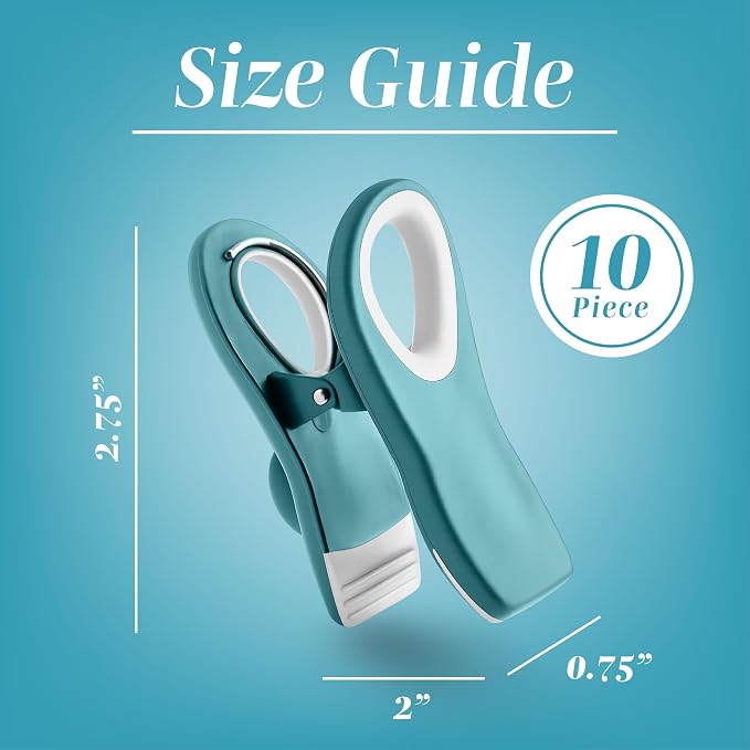 COOK WITH COLOR Bag Clips with Magnet- Food, Chip, Bag Clips for Food Storage with Airtight Seal Grip for Bread, Snack and Food Bags (Light Blue Ombre, Pack of 10)