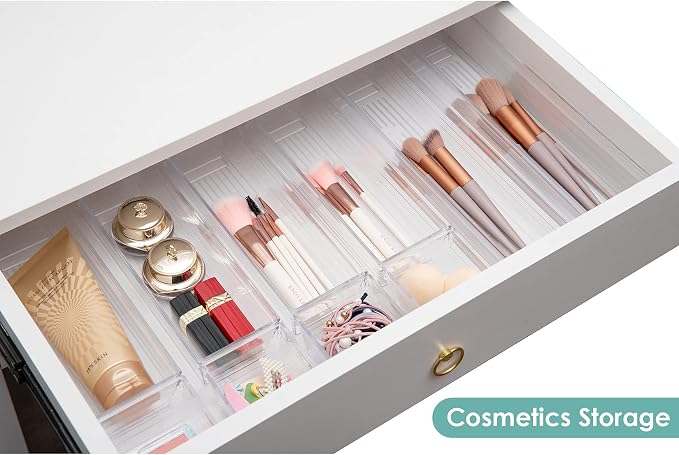 Clear Plastic Drawer Organizer Tray for Vanity Cabinet (Set of 10),Storage Tray for Makeup, Kitchen Utensils, Jewelries, and Gadgets