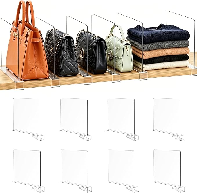 Acrylic Purse Organizer for Closet Shelf Dividers Organization Enthusiasts | Sturdy Shelf Dividers Closet Organizers for Clothes Towel Handbag - Clear Separators for Home Kitchen Office Space Saver