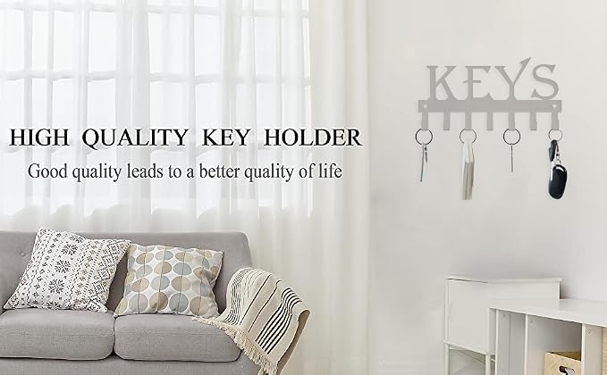 FairyCity Keys Holder for Wall Metal Vintage Keys Hook - Home Decor Key Hanger Decorative Key Holder Wall Mounted with 7 Hooks,25cm*12.8cm White