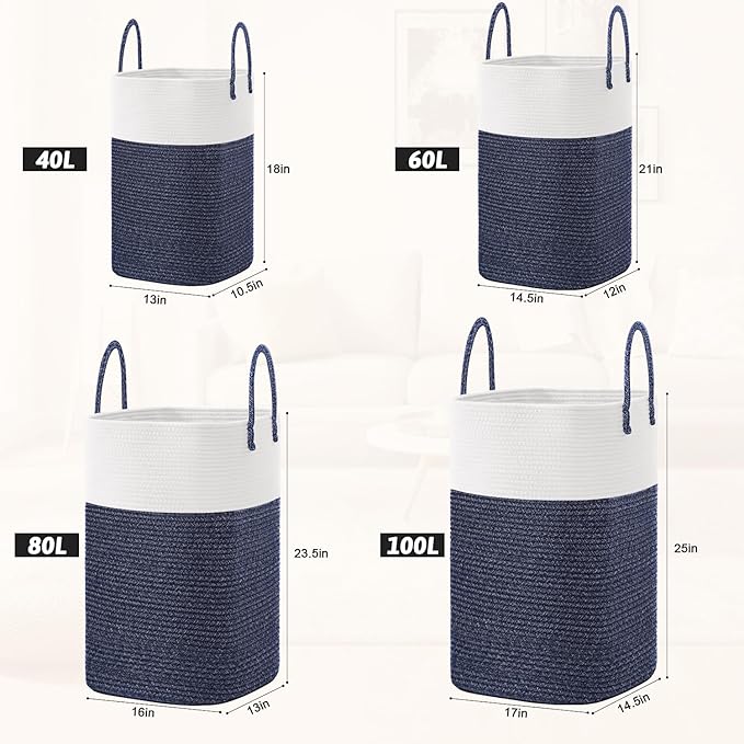 Artfeel Laundry Basket,Woven Cotton Rope Laundry Hamper,60L Versatile Storage for Dirty Clothes,Baby Toys,and Blankets in Bathroom, Nursery,and Living Room