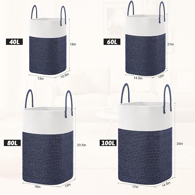 Artfeel Laundry Basket,Woven Cotton Rope Laundry Hamper,80L Versatile Storage for Dirty Clothes,Baby Toys,and Blankets in Bathroom, Nursery,and Living Room