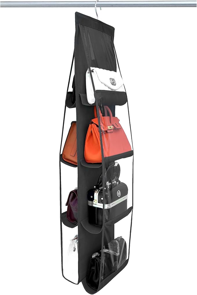 purse organizer, NEW improved Larger, purse organizer for closet, Heavy Duty Hooks, purse storage, Durability Material, handbag organizer, holds bigger bags, closet organizer, Black-1Pack
