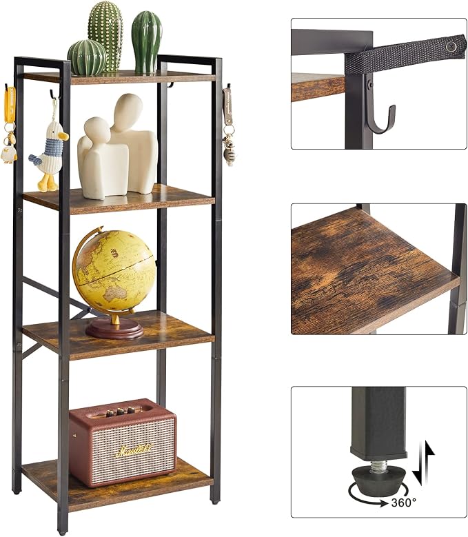 YMYNY Bookcase, 4-Tier Narrow Ladder Bookshelf, Freestanding Shelving Unit, Multifunctional Storage Rack, for Home Office Living Room Bedroom Kitchen, Plant Stand, Rustic Brown, 44*16.9*11.4"UHBC004H