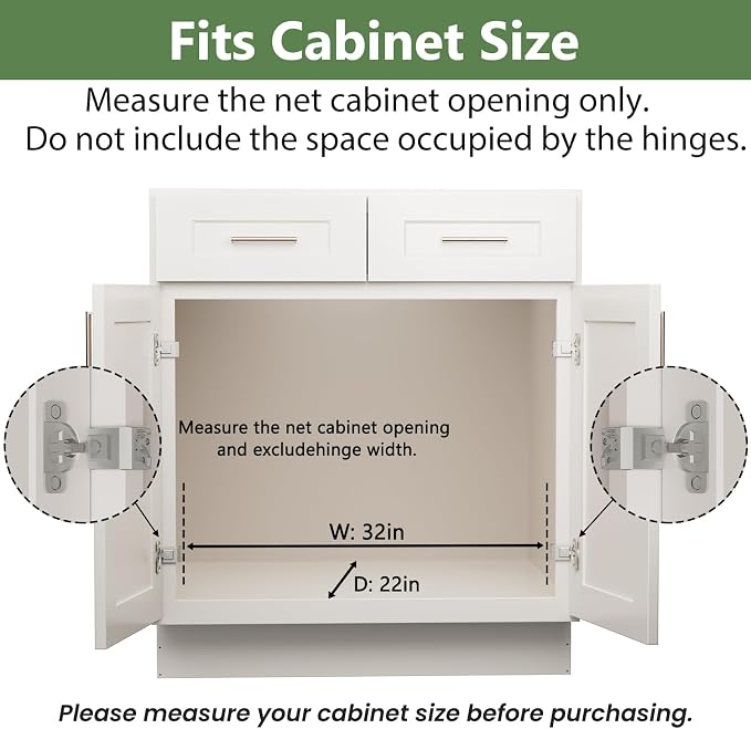 2 Tier Individual Pull Out Cabinet Organizer 31½" W x 21½" D, Heavy Duty Cabinet Pull Out Shelves, Slide Out Drawers Organization for Kitchen Cabinets Bathroom