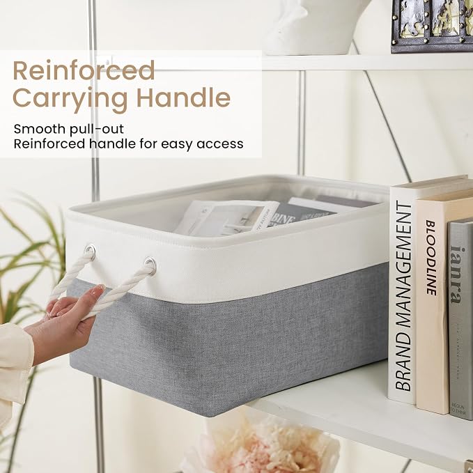 Large Storage Baskets- 15.7x11.8x8.26 inch Storage Bins for Shelves and Closet Organizing, Foldable Fabric Bin for Home Organization Clothes and Laundry (6-Pack, White&Gray)