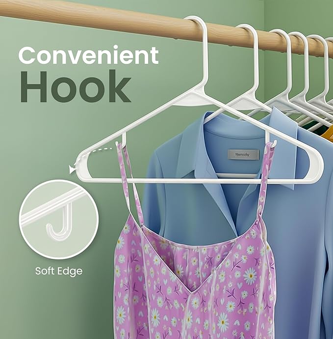 Utopia Home Plastic Hangers 50 Pack – Built-in Strap Hooks White | Space saving | Durable & strong | Closet organizer | Clothes hangers | Ideal for shirts, pants, skirts & coats